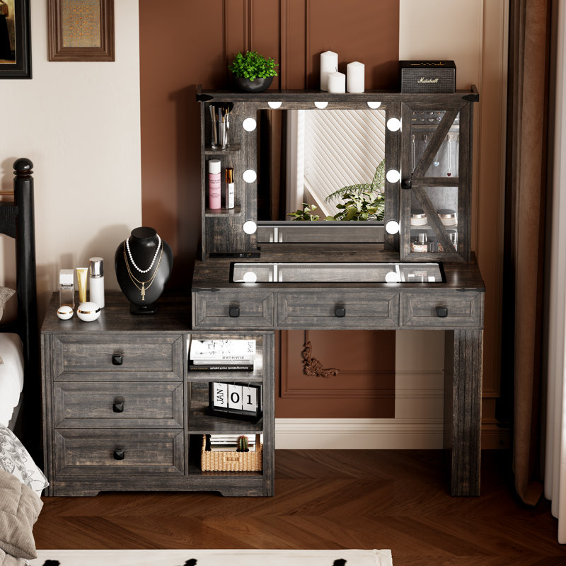 Meuble-lavabo avec armoire de rangement et prise de courant	, Brun