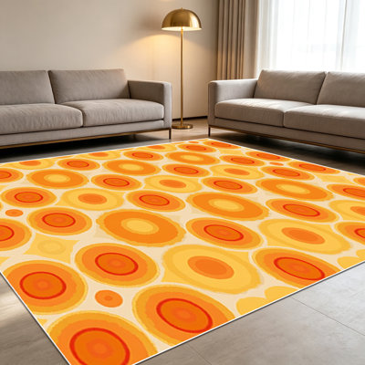 Tapis rétro à motif circulaire de 1 pièce pour le salon, doux et confortable, adapté à toutes les saisons, facile à entretenir, tapis de sol intérieur lavable à la machine, sous la table de ferme convenant à la chambre à coucher, à la salle à manger, au couloir, au patio, au balcon, à la maison