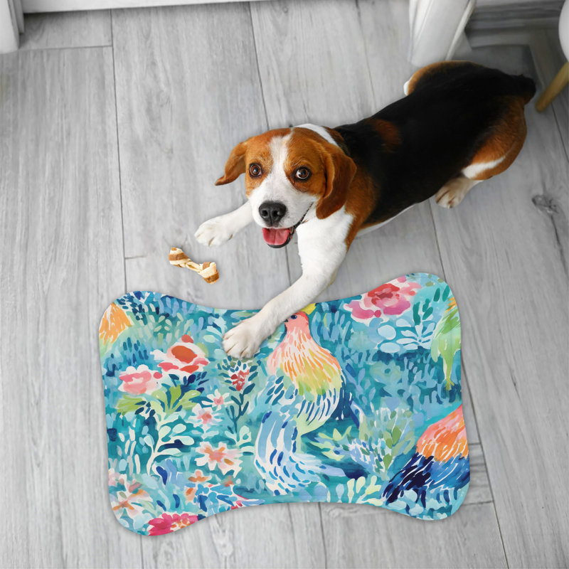 Lively Chicken Illustrations - 1 Piece Bone Shape Feeding Mat