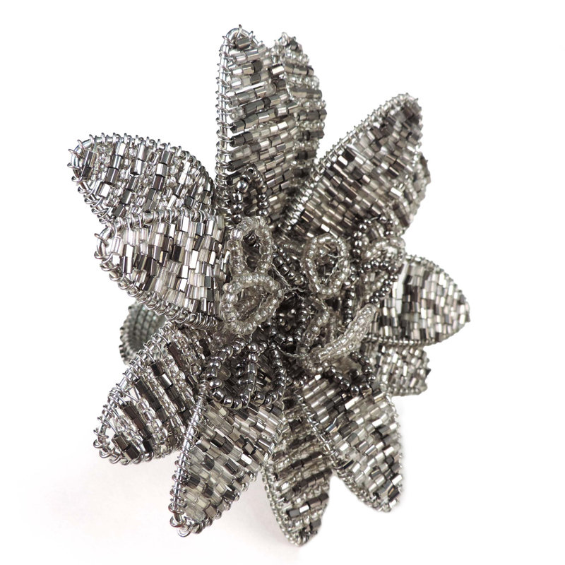 Rond de serviette doré perlé (ensemble de 4), Argent fumé