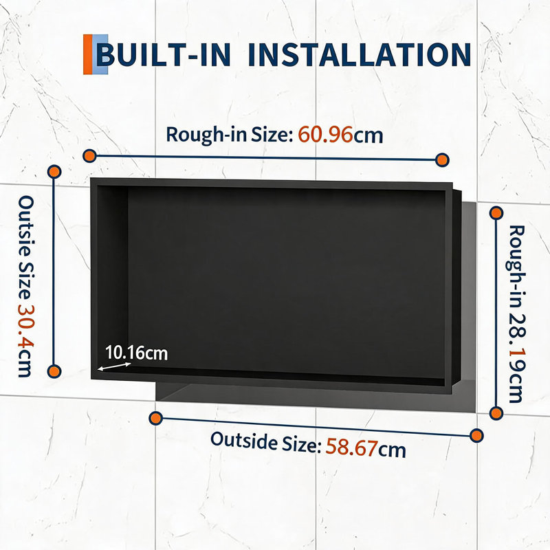 304 Stainless Steel Recessed Shower Niche - Built-In Wall Shelf, Waterproof & Rustproof Bathroom Storage Organizer, No Tile Needed - Matte Black