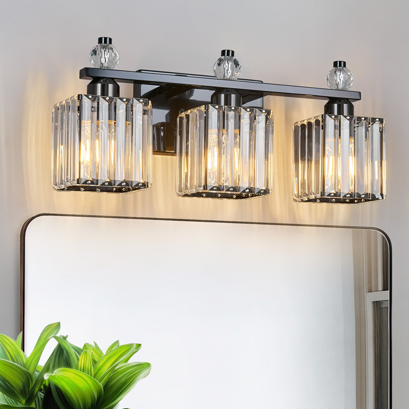 Luminaire de salle de bain Kyneisha, Noir plaqué, Trois lumières