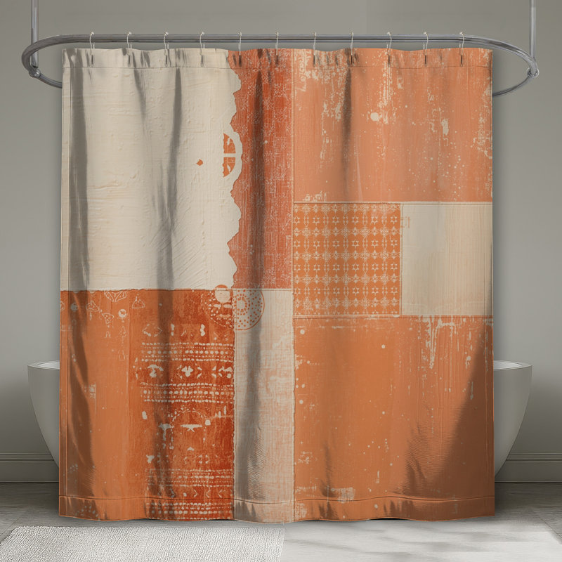 Rideaux de douche orange et beige, L 70 po x H 93 po