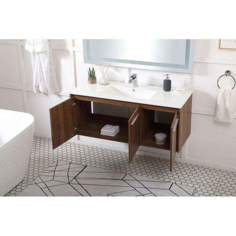 Agostini 48'' Single Bathroom Vanity with Resin Top, Walnut Brown