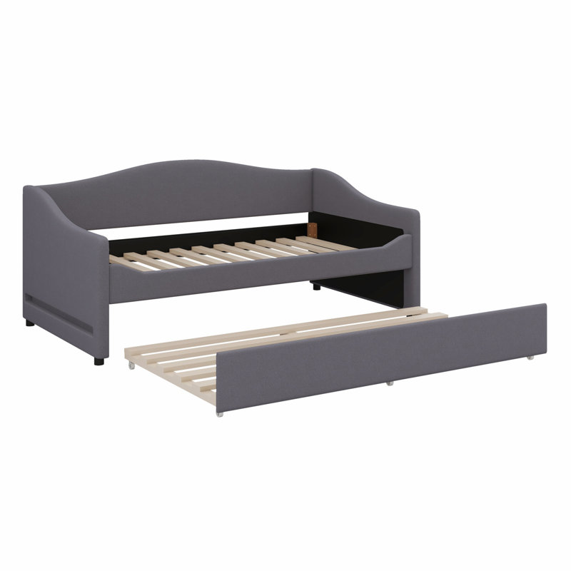 Upholstered Daybed With Light And Trundle, Gray
