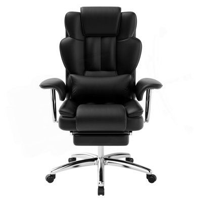 Office Chair, Big And Tall Executive Office Chair With Footrest, Leather Computer Chair, Ergonomic Reclining Chair High Back, Large Office Chair (Blac