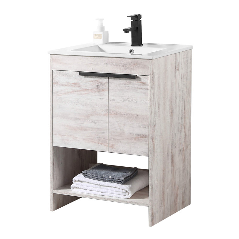 24" Single Bathroom Vanity, Rustic White