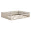 Structure de lit plateforme tapissier, lit double en bois avec garde-corps et coussin de sécurité