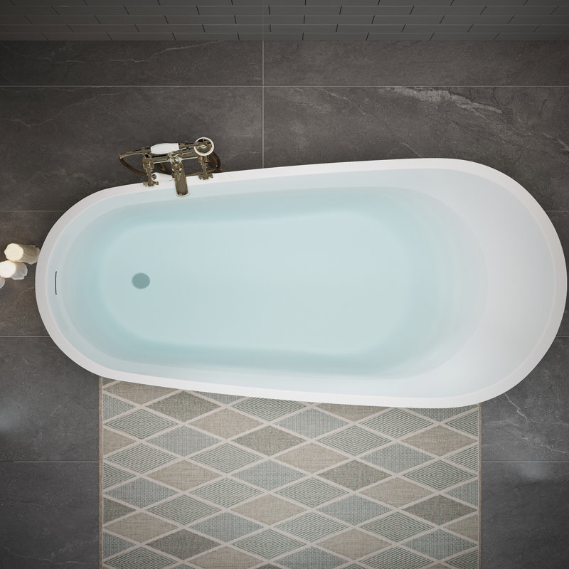 63" Glossy White Acrylic Bathtub With Pop - Up Drain And Integrated Overflow. Ergonomic Design Body Cradling Curves Non Porous Surface For Effortless Maintenance Stand Alone Double Construction Heat