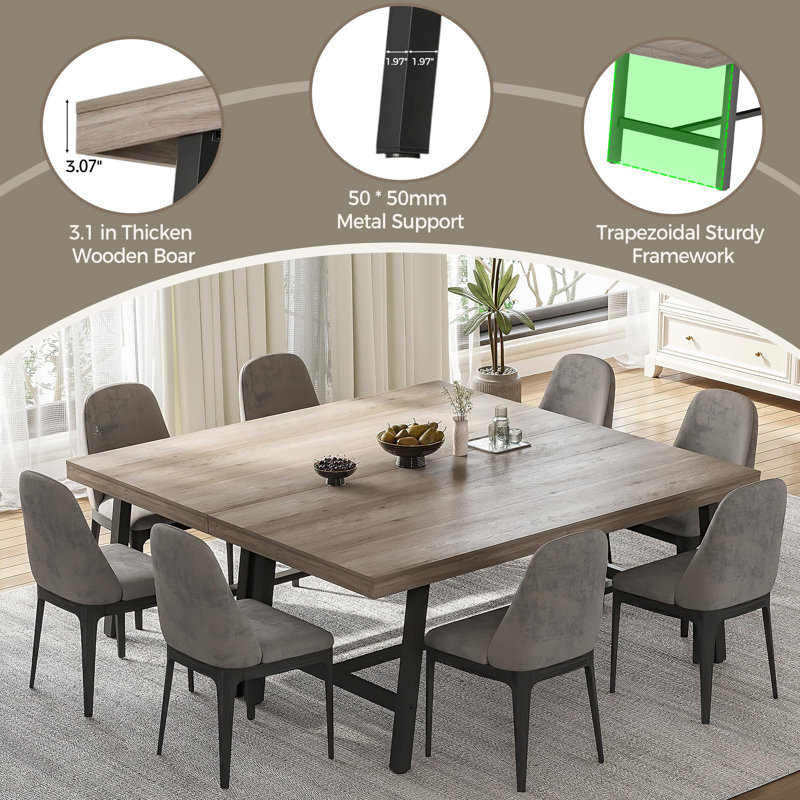  Ensemble de tables de salle à manger Modern Farmhouse pour grande table rectangulaire en bois gris 8-12 - 71 "avec structure en métal, pieds réglables, parfait pour la cuisine, la salle à manger ou le salon, ensemble de 2, gris