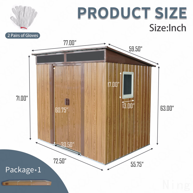 Remise de rangement extérieure en métal 6 pi x 5 pi avec fenêtre et plaque transparente, Brun