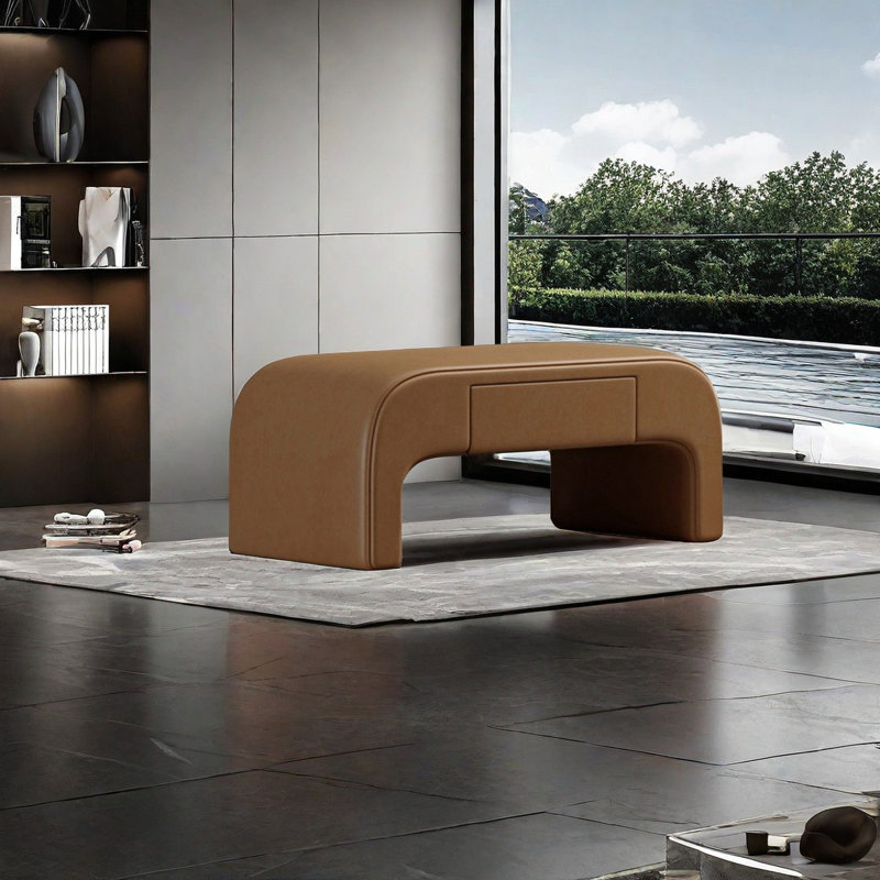 Banc de rangement rembourré en similicuir Haughbrook, Orange