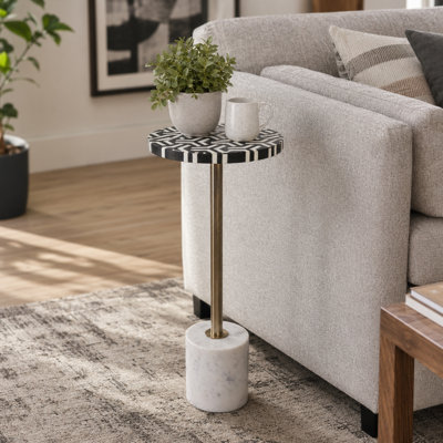 Table d'appoint géométrique ronde pour la décoration de salon - Table d'appoint moderne pour espaces étroits et décoration intérieure - Noir et blanc