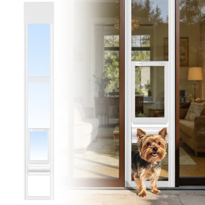 Sliding Glass Patio Dog Door Insert, Width Adjustable Lockable Pet Doggy Door, No Drill Panel