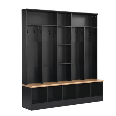 Wide Design Hall Tree With Storage Bench, Minimalist Shoe Cabinet With Cube Storage & Shelves, Multifunctional Coat Rack With 8 Hooks For Entryways, Mudroom