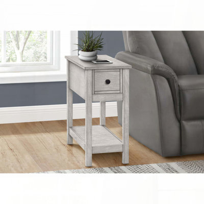 Table d'appoint étroite à deux niveaux avec tiroir et tablette en gris délavé