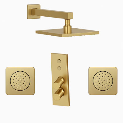 LineaBox Vertical Square Shower System with 2-Way Diverter, 8-Inch Rain Shower Head and Two Body Sprays, Valve Included