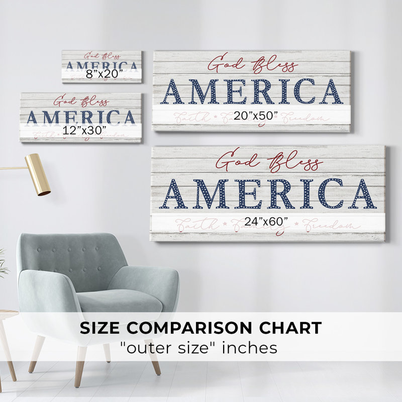 " God Bless America ", 12" H x 30" W x 1.5" D