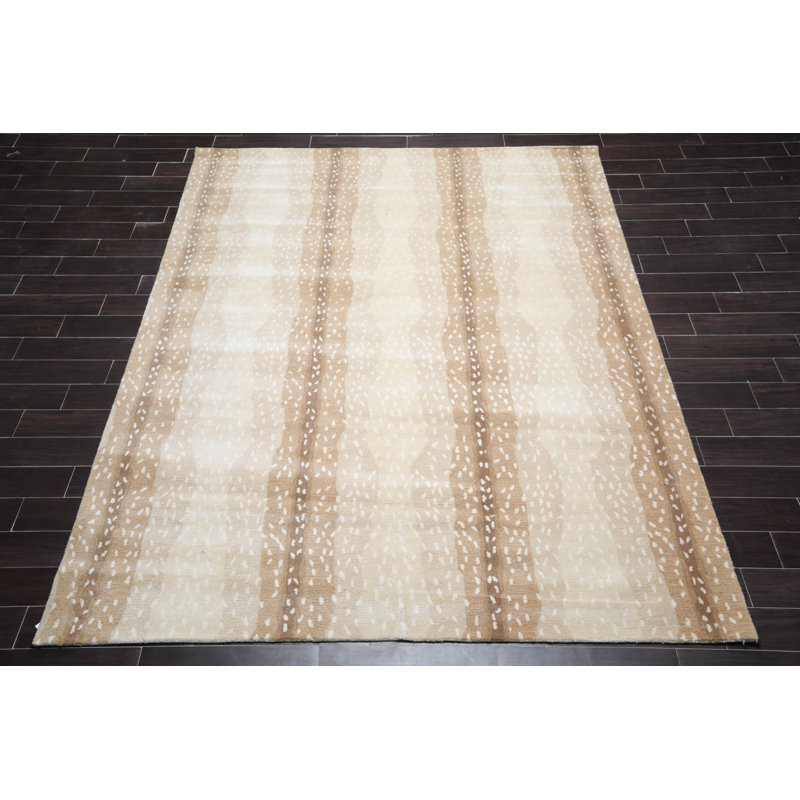 Tapis beige / brun en laine touffeté à la main Boghos, Rectangulaire : 8 pi 9 po x 11 pi 9 po