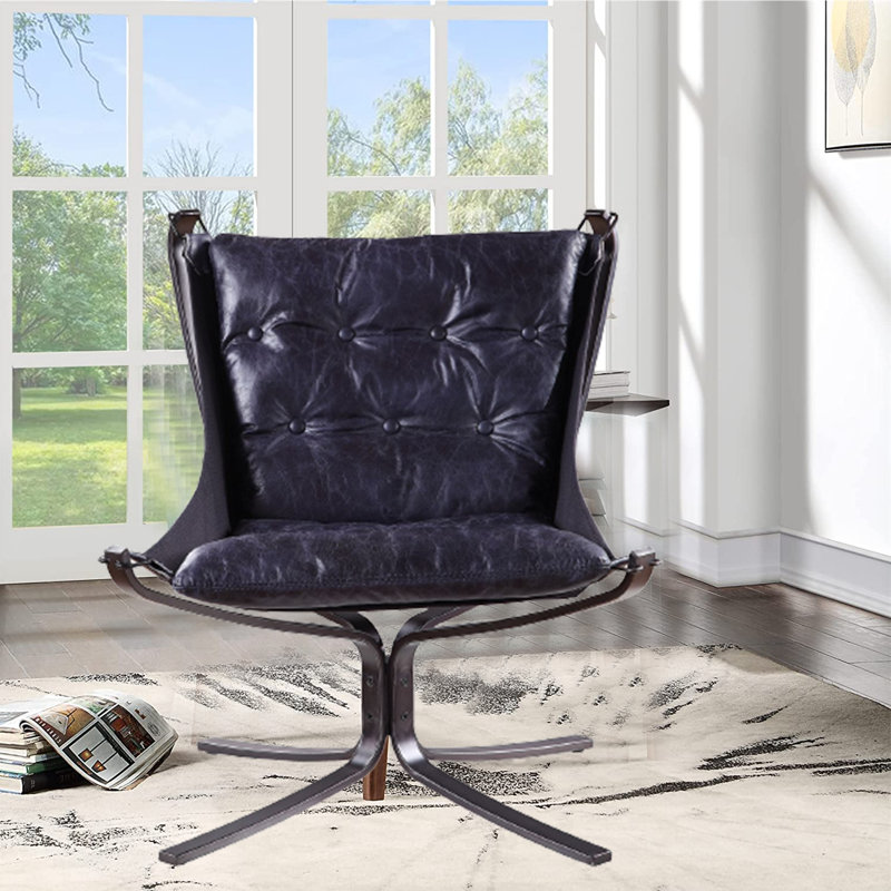 Accent Chair, Top Grain Leather, Vintage Blue Genuine Leather