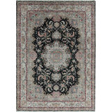 Wool Oriental Area Rug in Black/Light Green/Pink