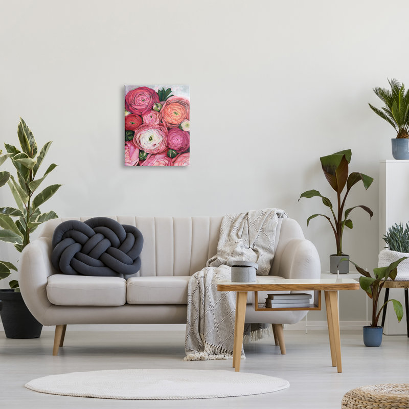 Pivoines romantiques rouges en herbe par Blursbyai - Peinture, H 20 po x l 16 po x P 1,5 po, Toile tendue