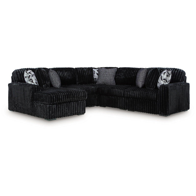 Midnight-Madness 6-Piece Sectional With Chaise, Black Polyester, 40" H x 151" W x 122" D, Right Hand Facing