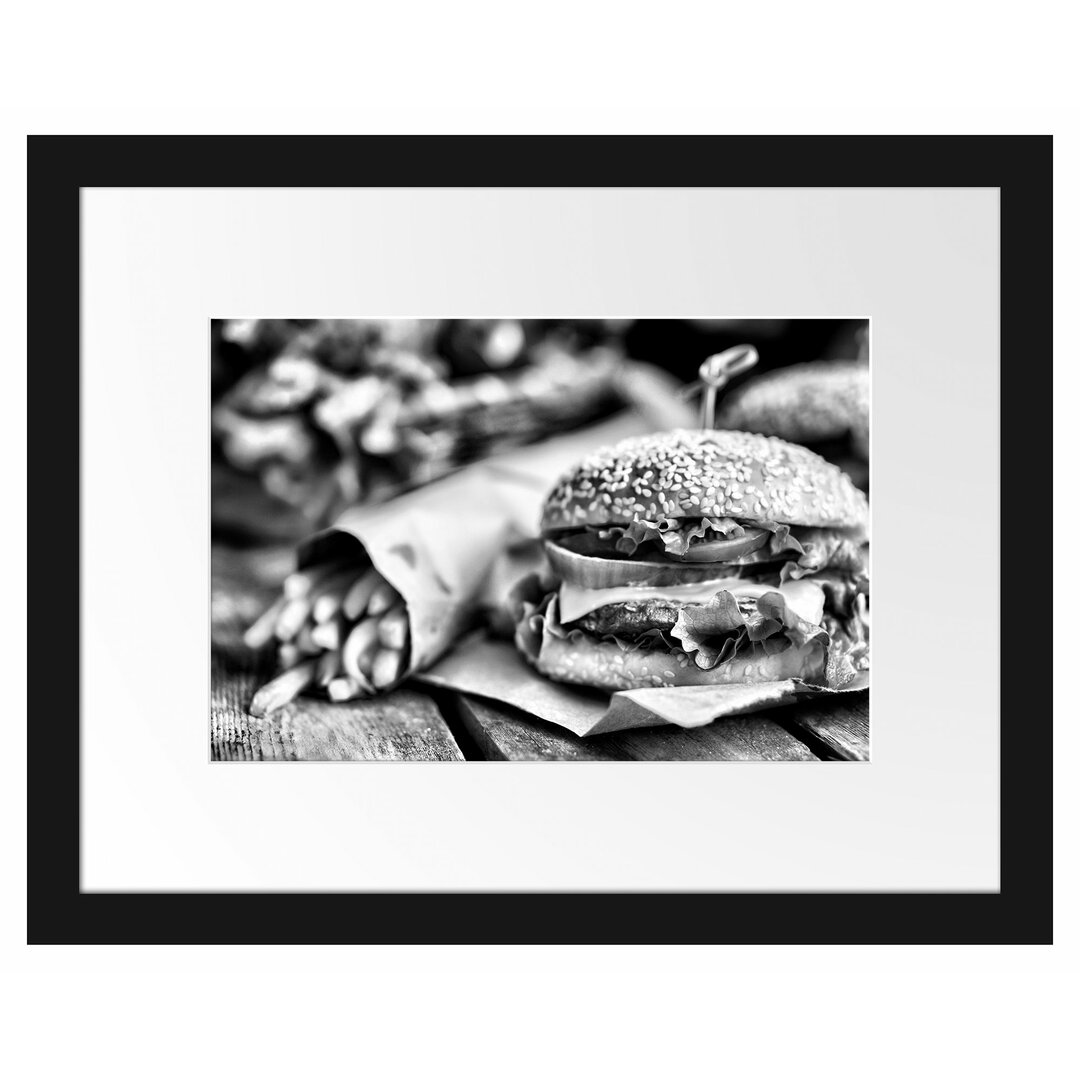 Gerahmtes Poster Burger und Pommes