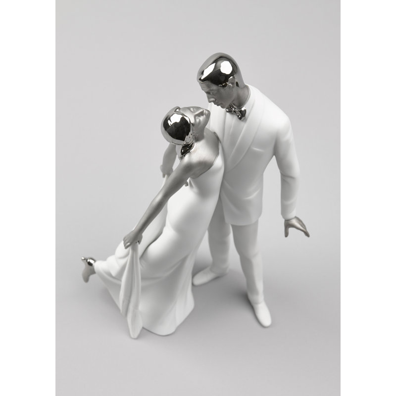 Happy Anniversary Couple Figurine, Silver/White