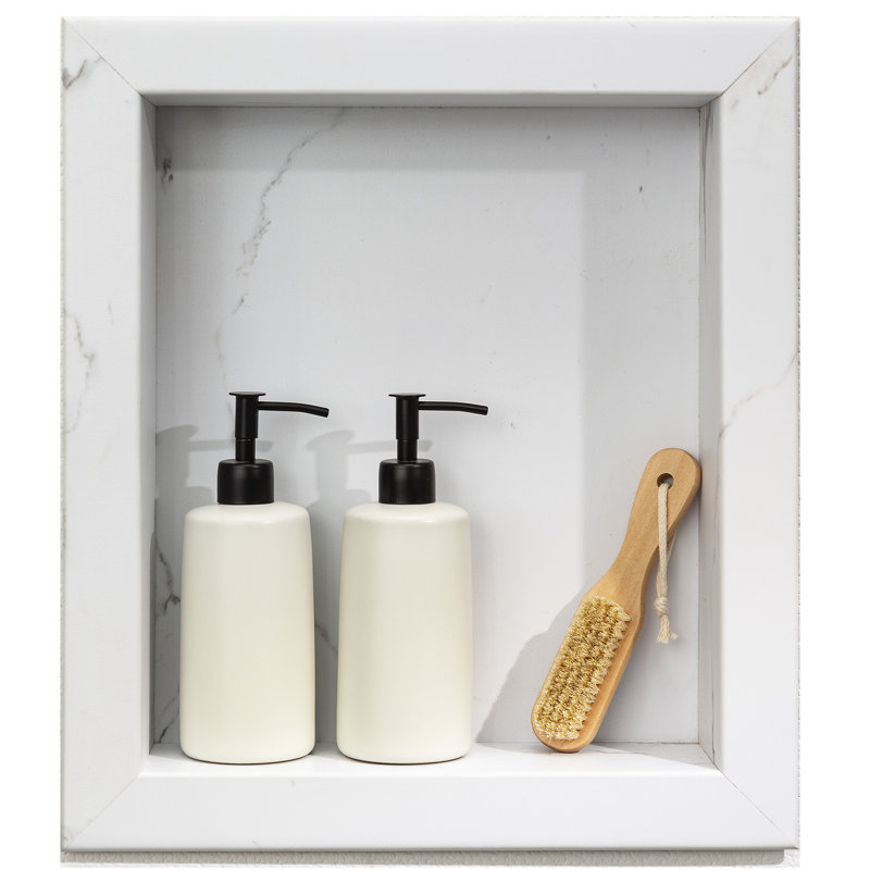 Palisade 17.5 in. x 15.5 in. Vinyl Waterproof Shower Niche Insert in Carrara Marble/Urban Glacier