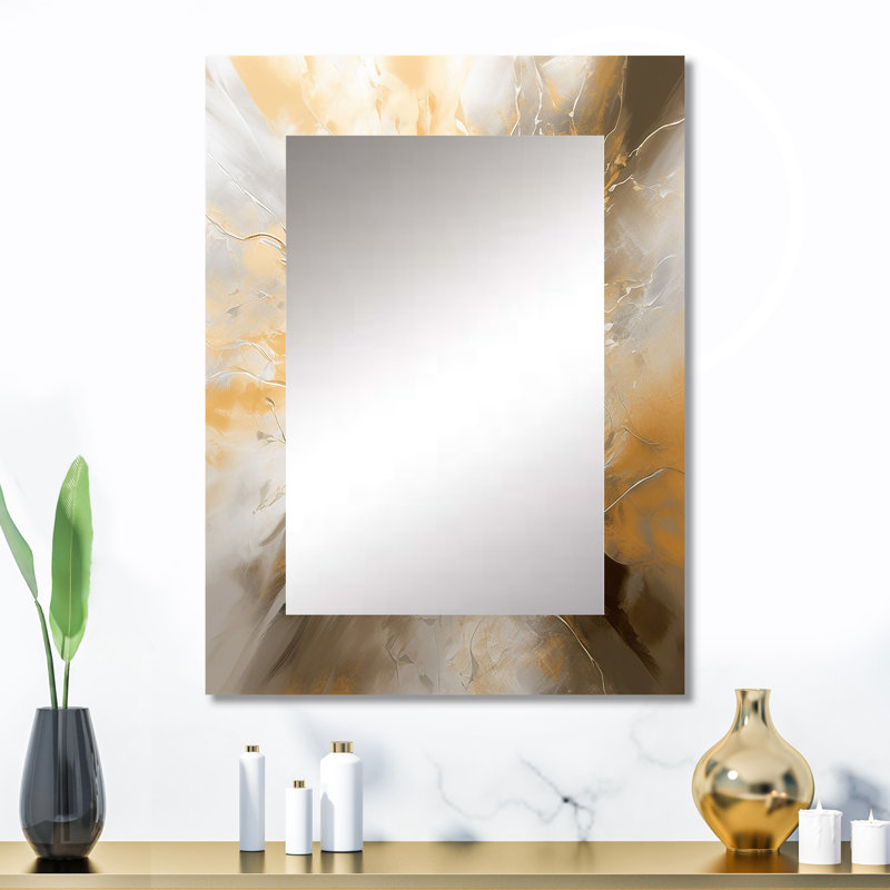 Gold and Silver Chromatic Essence I - Abstract Mirror, Modern Unique Wall Mirror, Printed Metal Art, 32" x 24"