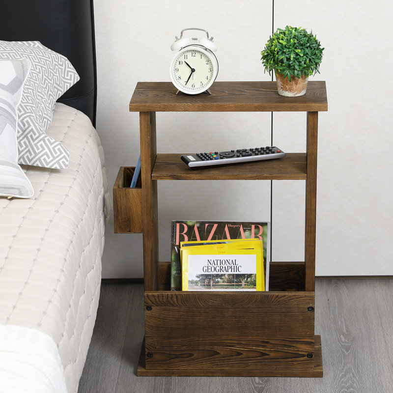 Hopedale Solid Wood Floor Shelf End Table with Storage, Brown