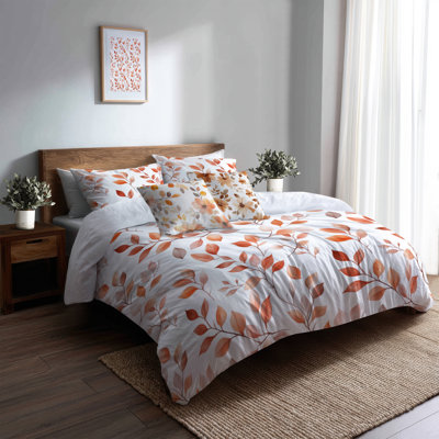 Floral 6 Pcs Comforter Set - Boho Terra Leaves In Autumn Bedding And Throw Pillow Set