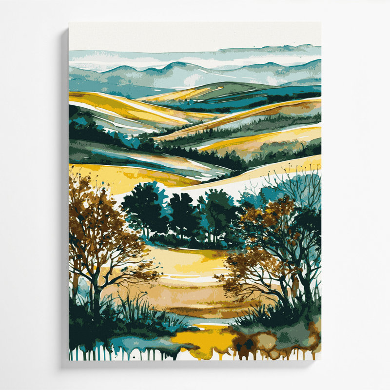 Aquarelle, paysage, 78, toile beige, H 11 po x l 14 po