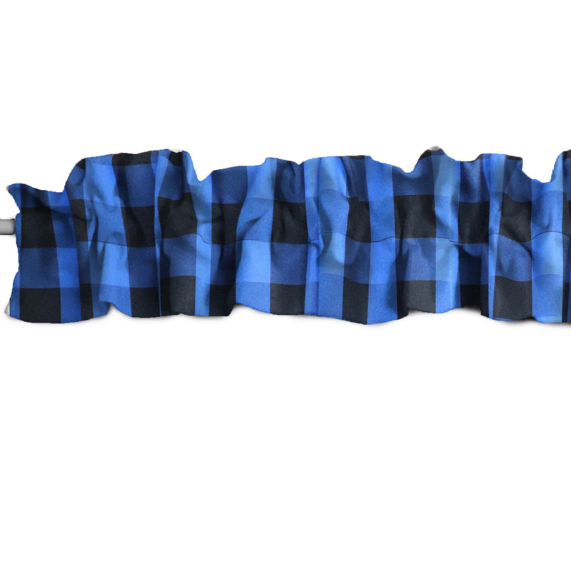 Checkered Tailored Window Valance, Black/Blue, 9"W x 120"L
