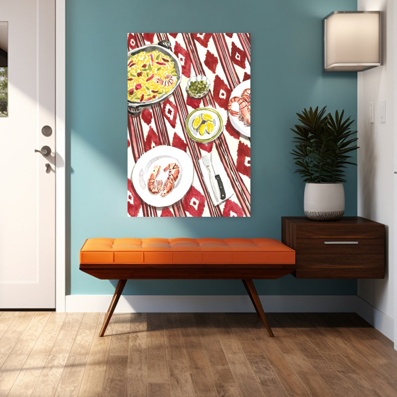 Art mural d'été traditionnel espagnol avec paella, H 48 po x l 32 po