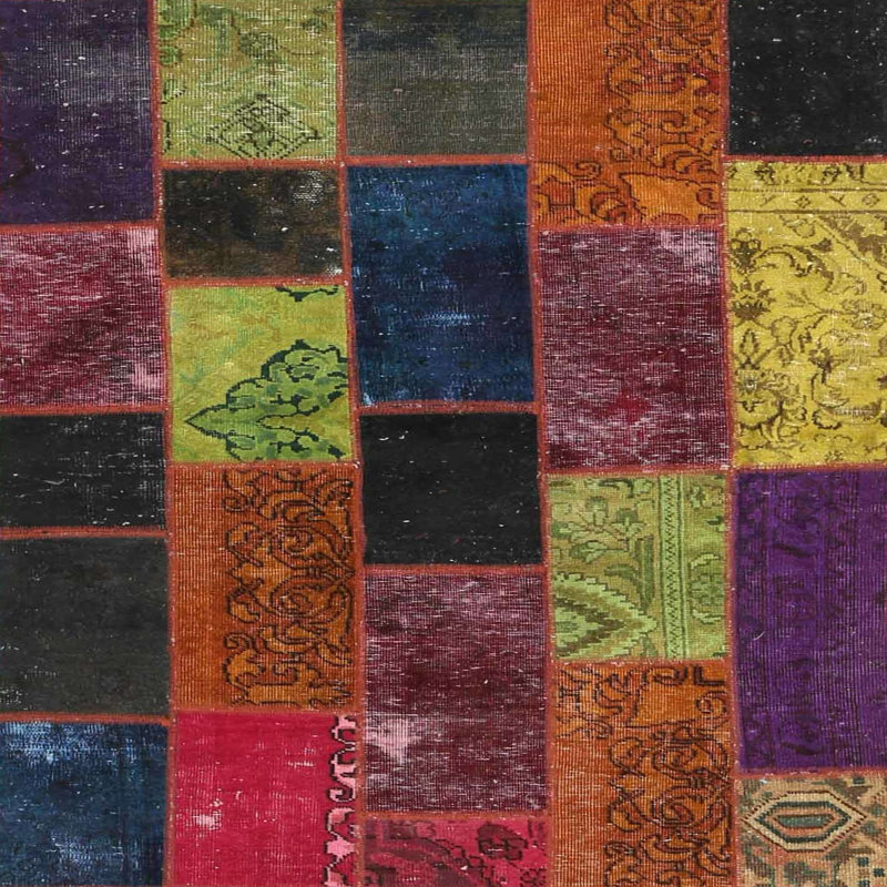 Tapis contemporaine jaune/bleu/rose, Carré 6 pi