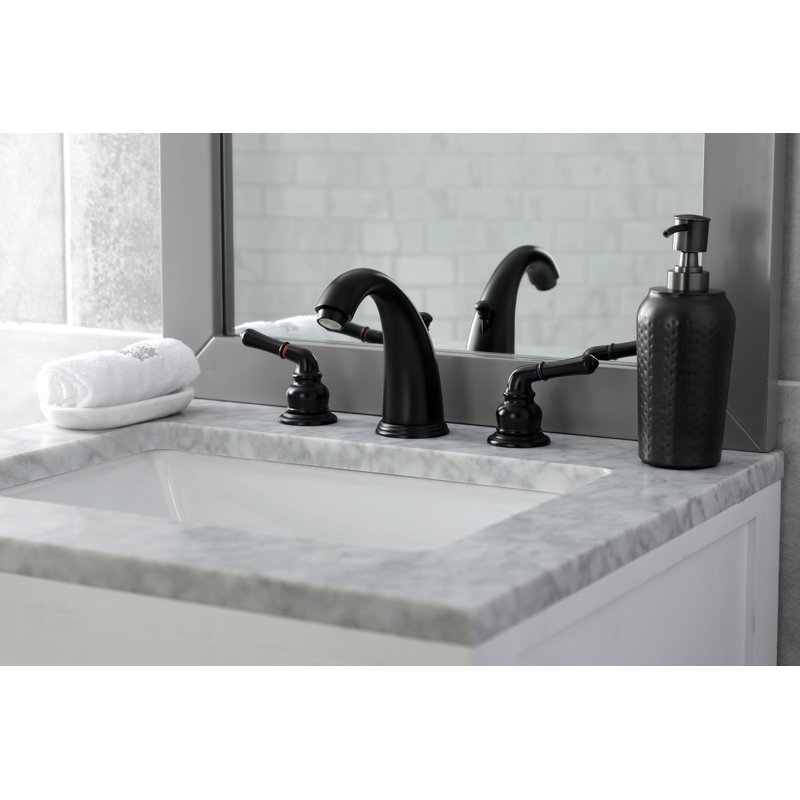 Kingston Brass Magellan Two-Handle 3-Hole Deck Mount Widespread Bathroom Faucet with Retail Pop-Up Drain, Matte Black