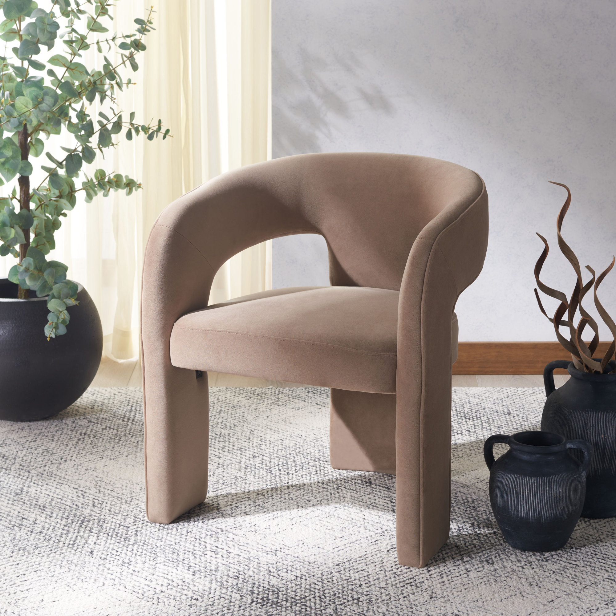 Meline Velvet Low Back Arm Chair, Brown
