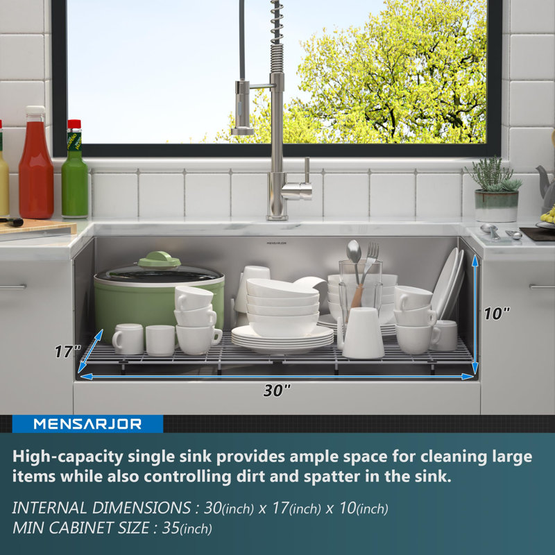 32 X 19 Undermount Single Bowl 304 Stainless Steel Kitchen Sink With 10-Inch Deep Basin