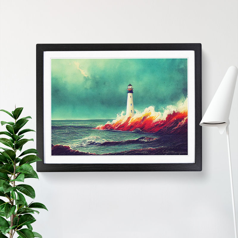 Lighthouse In Watercolour Vol.1 - Single Picture Frame Print, Black, 46cm H x 64cm W