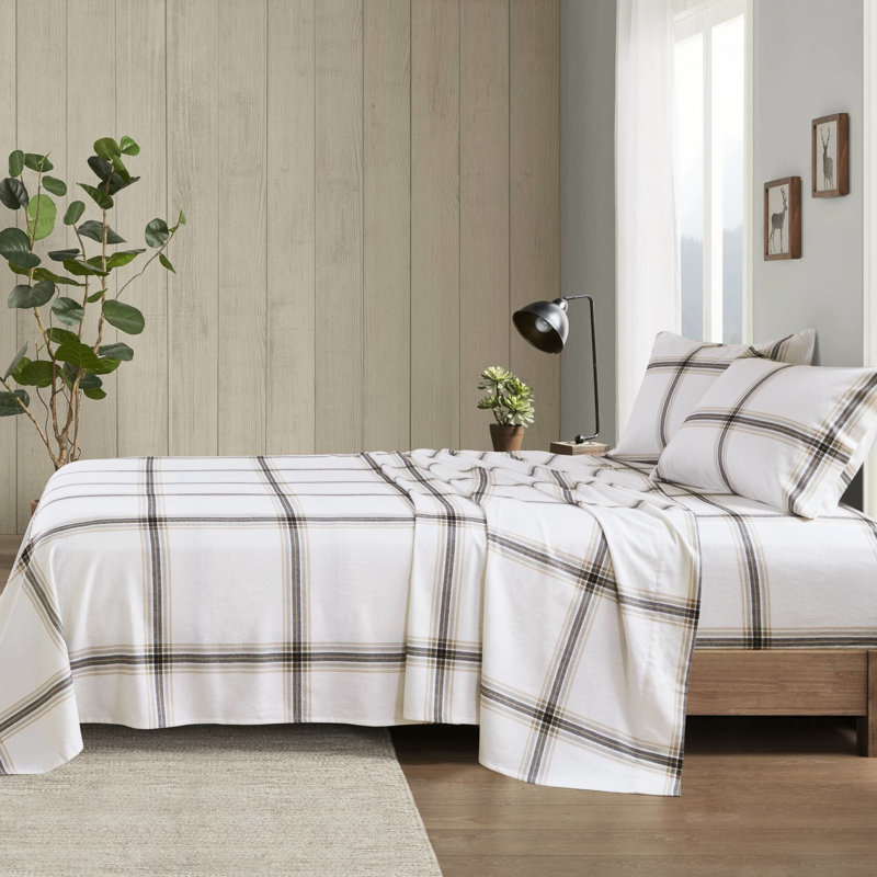 4 pièces pour grand lit en flanelle 100% coton brossé brun clair pour velours doux pour lit double / double 12 "grand / très grand / très grand 14"