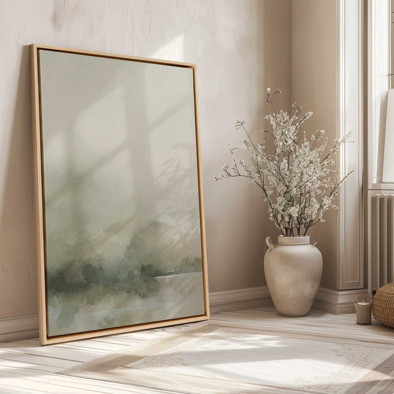 Muted Green Tranquility I Canvas Print, 18.75" H x 12.75" W x 1.75" D, American Maple Floater Framed