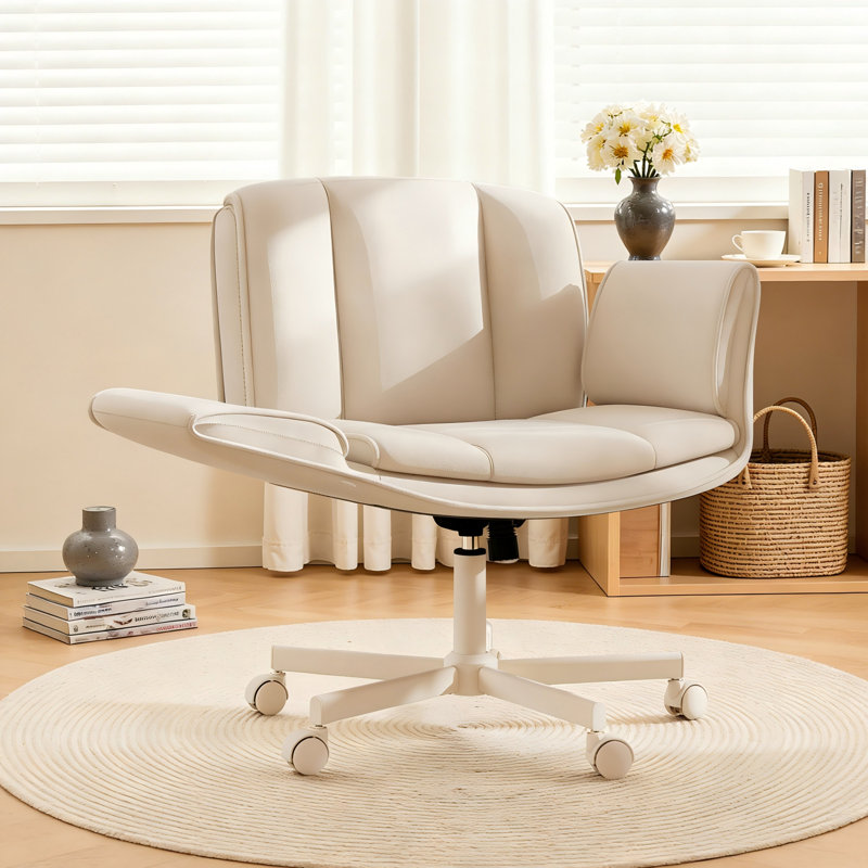Cross-Legged Swivel Executive Office Chair with Flip-up Arms , Beige
