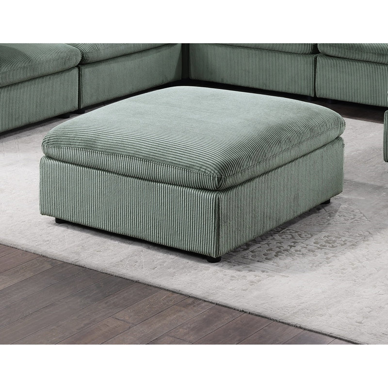 Carré moderne en velours côtelé sauge avec coussin confortable et pieds en bois