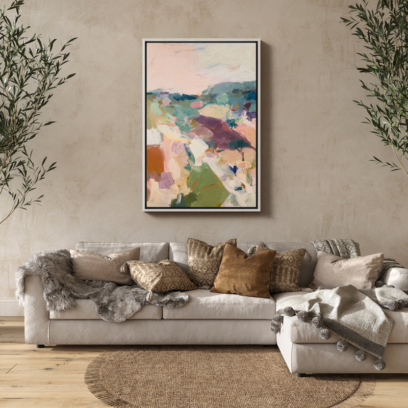 Art abstrait et coloré, paysage abstrait, champs pastel expressionnistes, impression encadrée, H 36 po x l 24 po, Blanc