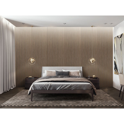94.5" x 12" Wood Slat Acoustic Panels 3D Decorative Wall Panelling Peel & Stick (Set of 2)