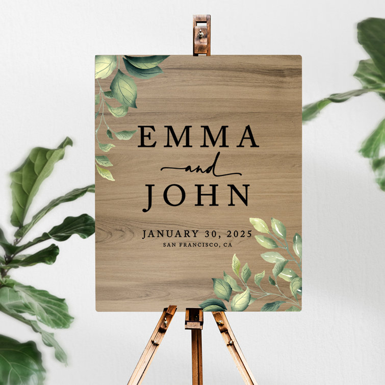 Welcome Sign on Wood Easel Decorated With Eucalyptus