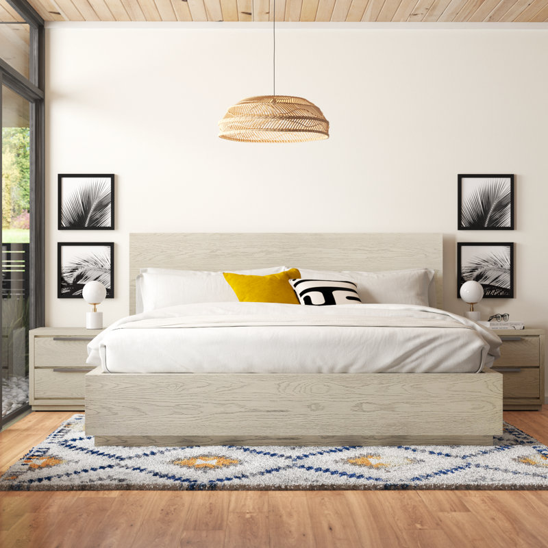 Ensemble de chambre à coucher 3 pièces en bois de chêne gris Amazyn, Très grand