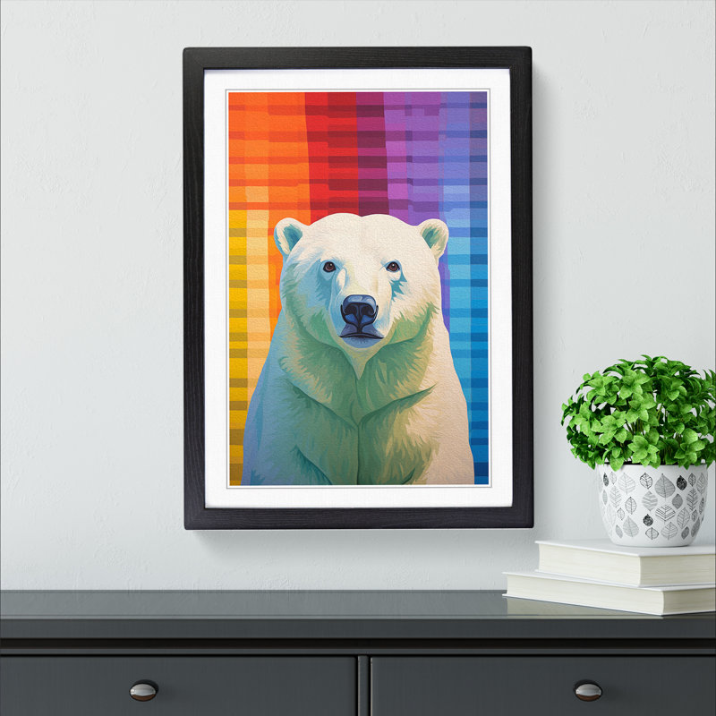 Polar Bear Colour Field - Single Picture Frame Print on Wood, 34cm H x 25cm W x 2cm D, Black Framed